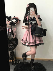 Lace-up High Waist Jirai Kei Skirt with Ruffle Straps