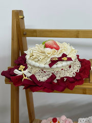 Sweet Lolita Red & White Strawberry Lace Mini Hat With Clips