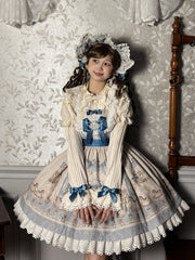 Kitty and Teddy Print Blue Sweet Lolita Jumper Skirt