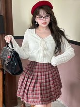 Plus Size White Pompom Accents V-neck Long Sleeves Lace Top