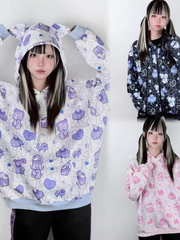 Landmine Style Bear Ear Jacket / Hoodie with Guro Sweet Print Available in 3 Colors