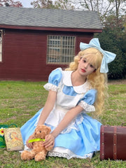 Plus Size Friendly Blue Short Version Maid One Piece + Apron Alice in Wonderland Vibes