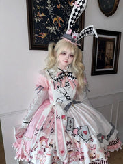 Clearance - Size XL for Bust 102cm Alice in Wonderland Vibes Pink Bunny and Teapot Print Apron Dress Sweet Lolita OP