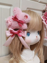 White/Pink Sweet Lolita Plush Bunny Hairclip + Bowknot Hairclip