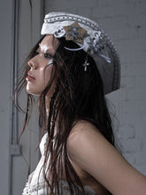 Black/White Navycore Lace-up Detail Cross Charm Punk Studded Sailor Hat