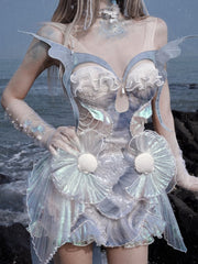Dusty Blue Bead and Sequin Details Fairy Goth Mermaid Corset Top