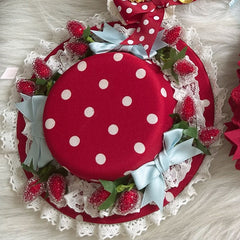 Sweet Lolita Red Strawberry Bow Lace Polka-dot Mini Hat