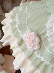 Kitty-themed Matcha Green Sailor Collar Sweet Maid Lolita Dress with Heart Apron