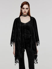 Plus Size Black Goth Shawl Handkerchief Tassel Hem