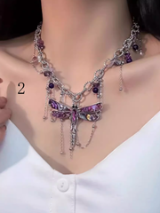 Y2K Butterfly/Dragonfly Necklace with Tassel Decorated