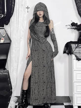 Wasteland Punk Gray Hooded Distressed Hole Sleeveless Dress with Thigh-High Slit & Arm Sleeve