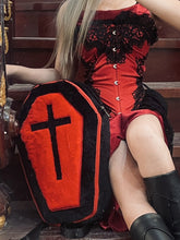 Black & Red Gothic Cross Coffin-Shaped Large Backpack