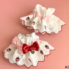 Sweet & Cute Strawberry and Rabbit Embroidery Lolita Wrist Cuffs with Strawberry / Bell Charm