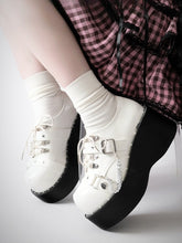 White Y2K Bittersweet Studs Details Chain Charm Front Lace-up Ties Platforms