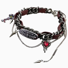 Y2K Red/Black Heart-shaped Rhinestone Decorated Choker/Bracelet