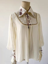 Apricot Steampunk Lolita Blouse with Gear Embroidered Collar and Lace-up Details