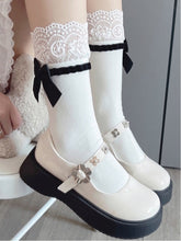 Milk White Bowknot Lace Trim Cotton Socks/Stockings