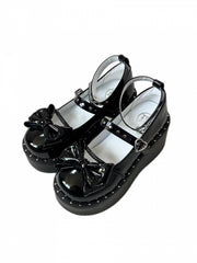 Y2K Black Bow at Top Stud Detail Platforms