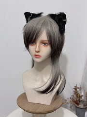 Gray And Black Ombre Ouji Style 45CM Length Straight Wig With Bangs
