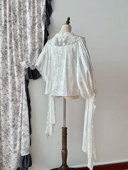 White Structured Ruffles V-neck Gothic Lolita Long Sleeves Shirt