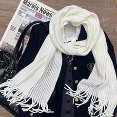 Red/White Tassels Details JK Uniform Knitted Scarf