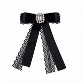 Jirai Kei Black Bow Tie with Beaded Rhinestone