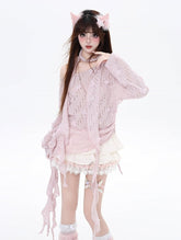 Cherry Blossom Pink Asymmetrical Hem Butterfly Accents Coverup with Free Scarf