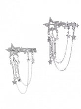 Silver Rhinestoned Stars Tassel Hairclip / Brooch