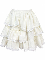 Vintag Beige Tiered Skirt with Lace Accents