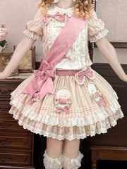 Pink Low Waist Striped Sweet Lolita Dress with Bow and Candy Accents