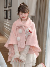 Pink Bow Collar Cape with Pompons and Cat Plushie