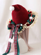 Green Bowknots Lace Trim Red Christmas Witch Hat