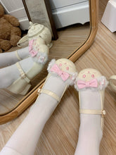 Yellow&Pink Bowknot Details Plush Bunny Ear Sweet Lolita Round Toe Shoes With Bunny Buckle Strap