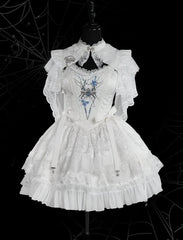 White Gothic Spider Embroidery Corset Top + Skirt + Shrug Shiro Lolita Full Set