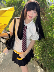 White Puff Sleeves Self-tie At Back Design JK Uniform Shirt