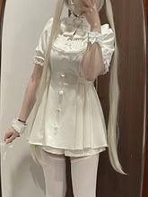 White Lace Trim and Bowknot Jirai Kei Dress + White Shorts