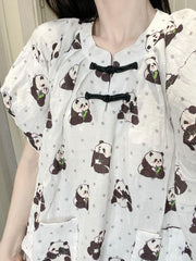 White Panda and Polka-dot Pattern Pajama Set