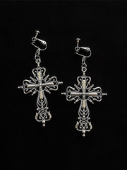 Silver Cross Gothic Earrings