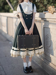 Beige Striped Blouse with Puff Sleeves and Ruffle Neckline