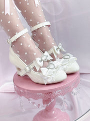 White Gyaru Fashion Heart Cut-out Wedge Heels Mary Janes Jirai Kei Shoes