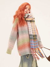 Cozy Rainbow Gradient Knit Pullover Sweater with Playful Pink Highlights