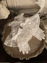 White Lace Gloves with Ruffles and Satin Bow Accents