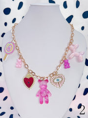 Golden Y2K Chain Necklace With Balloon Dog Bear Candy Starfish/Evil Eye Heart Charms