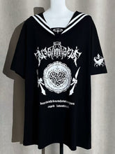 Jirai Kei Black Sailor Collar T-Shirt with Gothic Print
