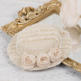 Vintage Lace Mini Hat with Bead Accents and Champagne Rose Decorations