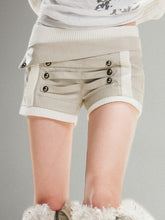 Gray Punk Vinatge Textured PU Low-Rise Shorts with White Elastic Waist & Metal Studs