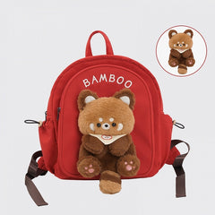 Red Cute Backpack With A Detachable Red Panda Plushie