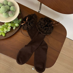 White/Black/Brown Lolita Puffy Ruffle Socks with Bow Ribbon Decoration
