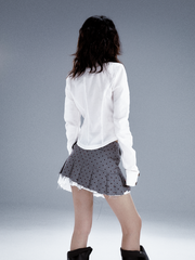 White Shirt With Cut-Out Buckles & Lace-Up Bow