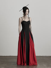 Urban Goth Black & Red Fringe-Strap Design Camisole Dress